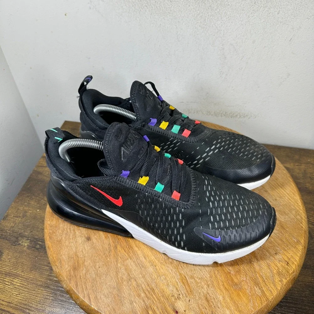 Nike Air Max 270 Mens Black Multi Color Rainbow AH8050-023 Size 10